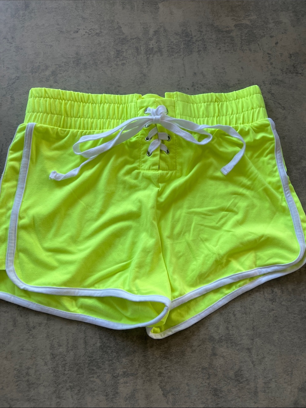 Neon Yellow Women's Athletic Shorts with White Trim